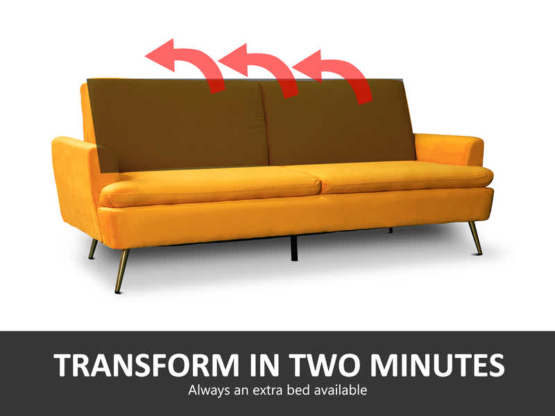 Gyllene Velvet Sofa Bed - Yellow