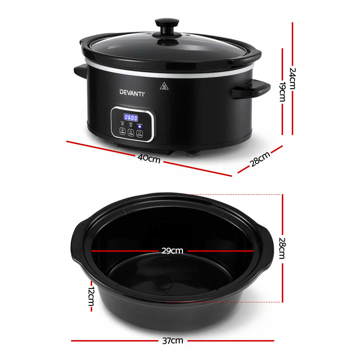 DS NA Devanti 5.6L Slow Cooker Electric Multi Cooker with 3 Heat Settings