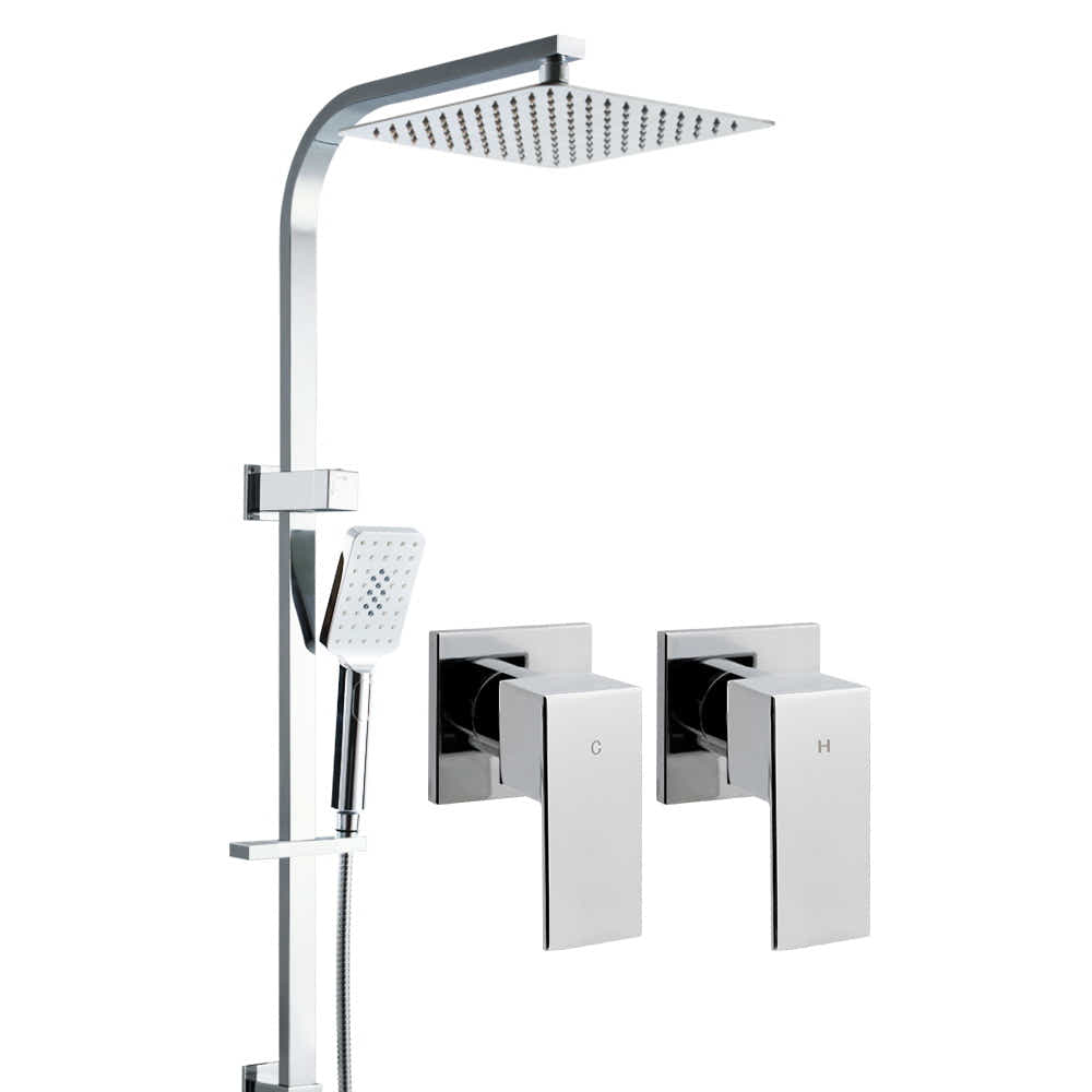 DS NA WELS 10'' Rain Shower Head Taps Round Handheld High Pressure Wall Chrome