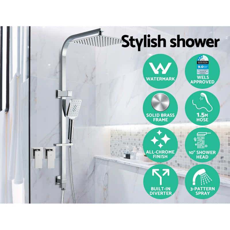 DS NA WELS 10'' Rain Shower Head Taps Round Handheld High Pressure Wall Chrome