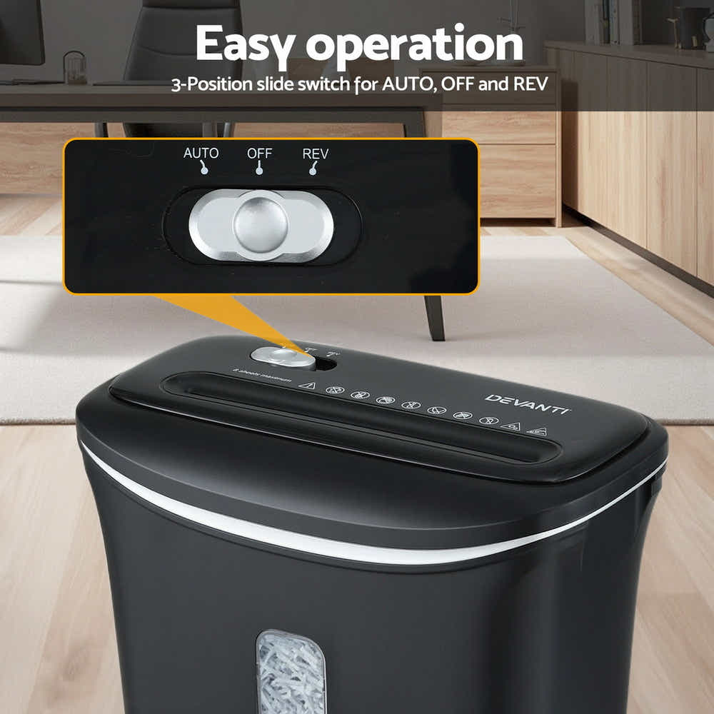 DS NA Devanti 12L Cross-Cut Shredder 8-Sheet Paper Home Office Credit Card
