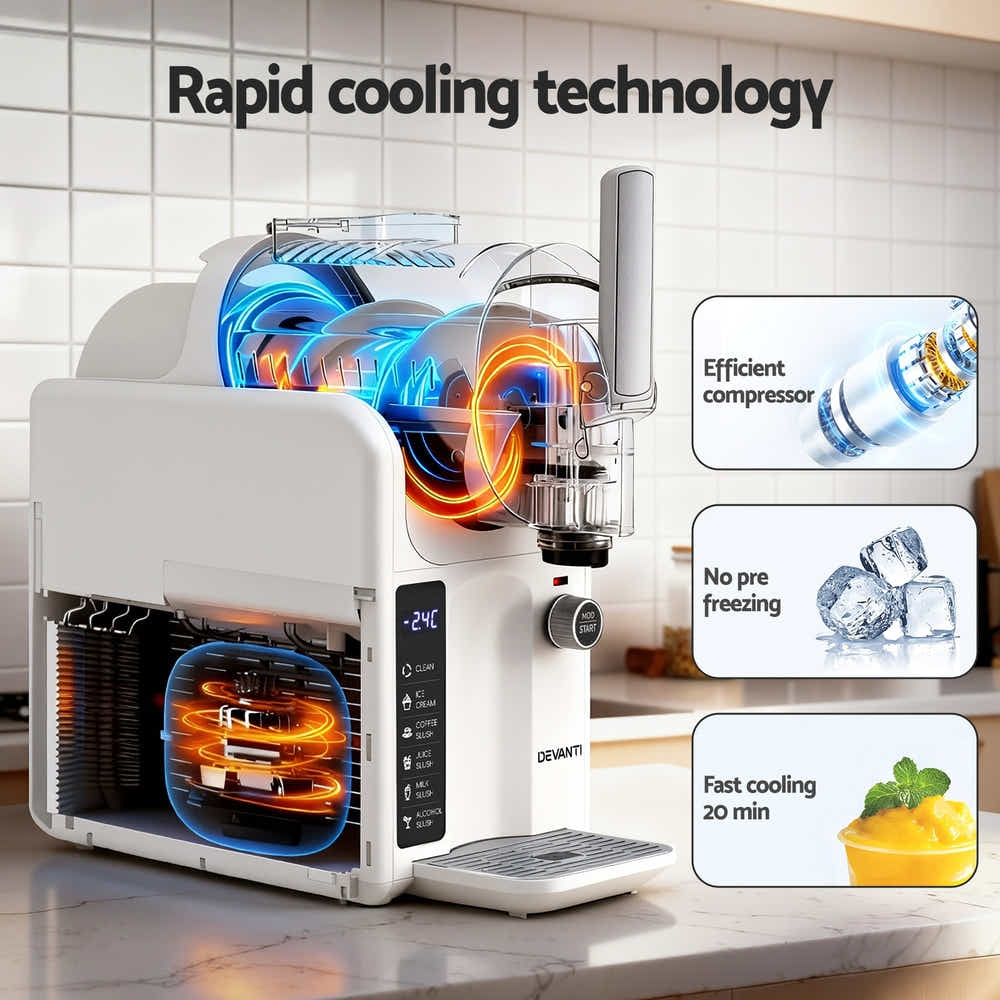 DS NA Devanti 5in1 Slushie Machine Ice Cream Maker 2L White