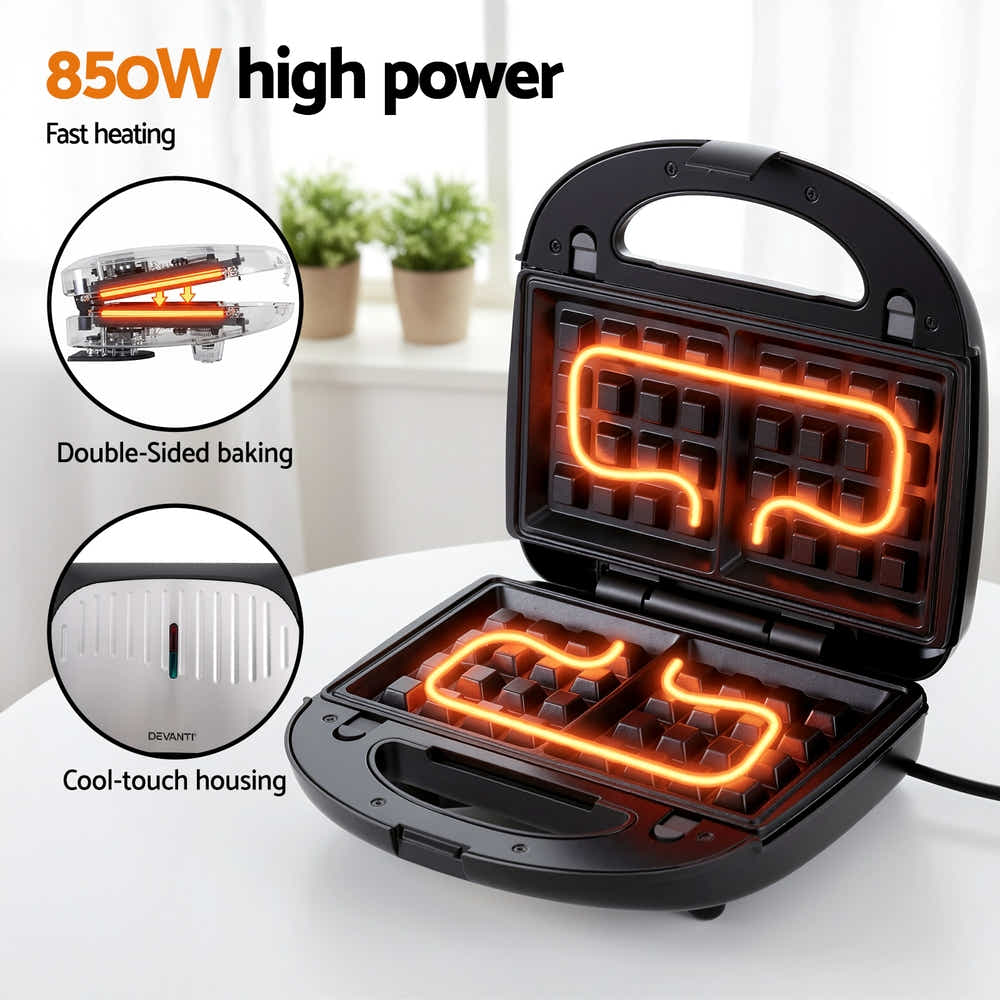 DS NA Devanti 3-in-1 Sandwich Press Waffle Maker Panini Press Grill 850W