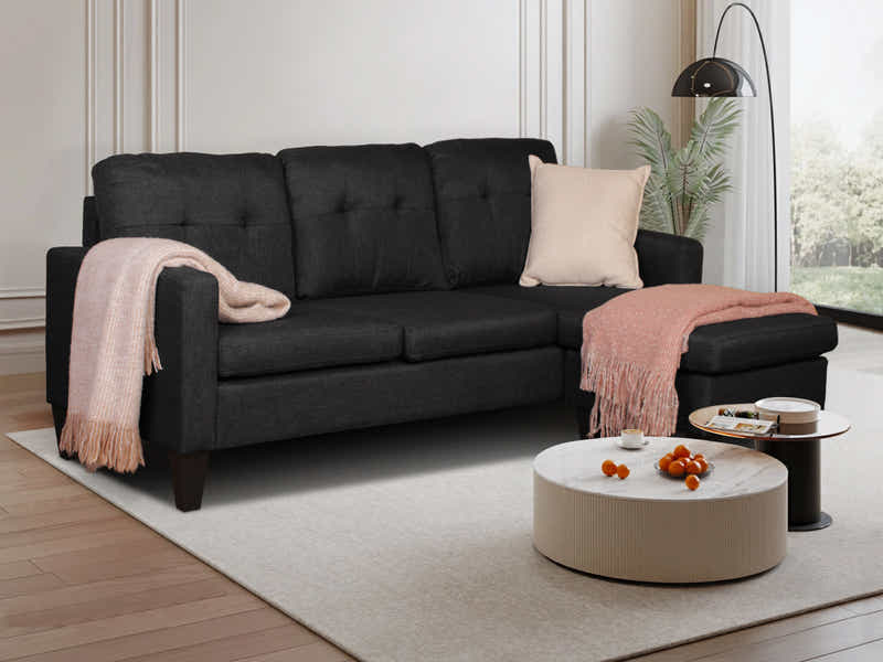 Northland Linen Sofa With Ottoman - Black