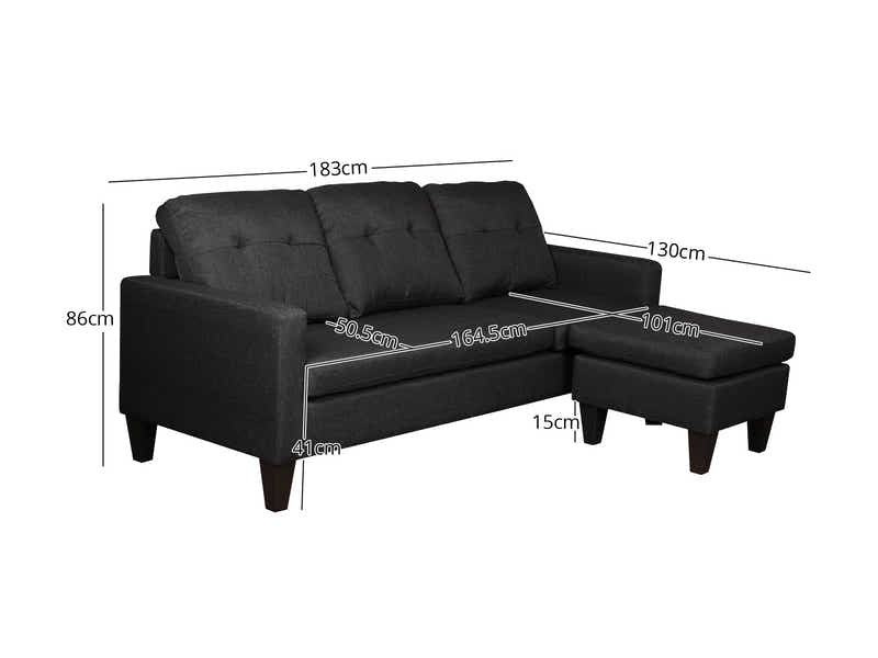 Northland Linen Sofa With Ottoman - Black