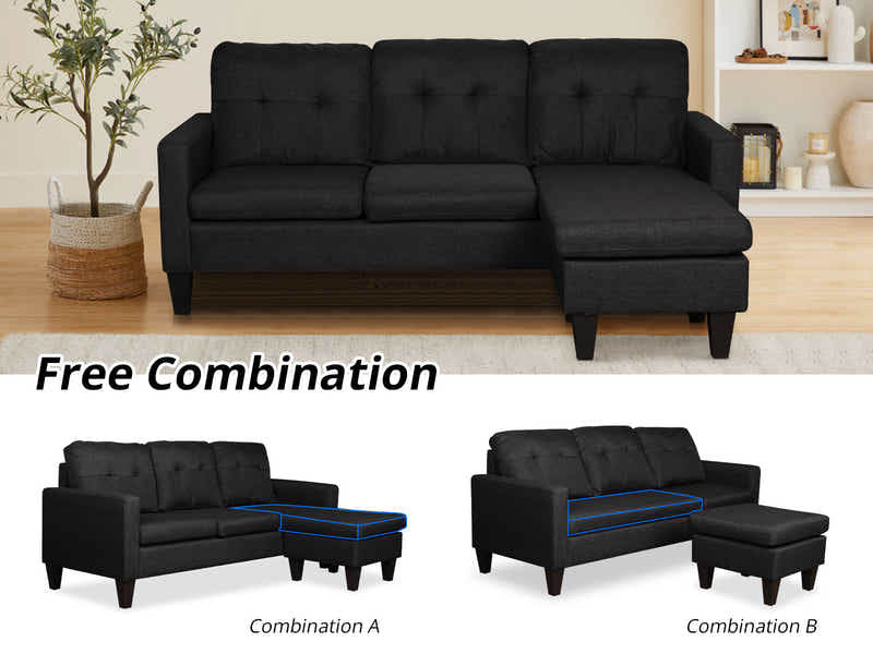 Northland Linen Sofa With Ottoman - Black