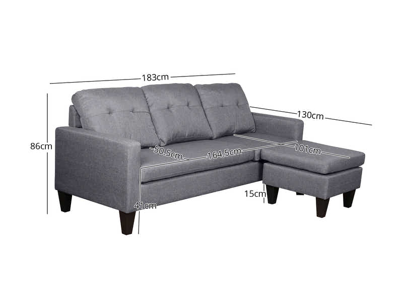 Northland Linen Sofa With Ottoman - Grey