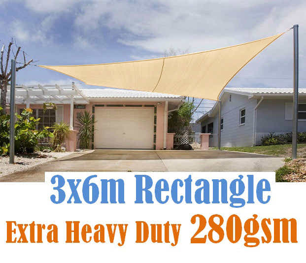 280gsm Shade Sail 3X6M sand rectangle