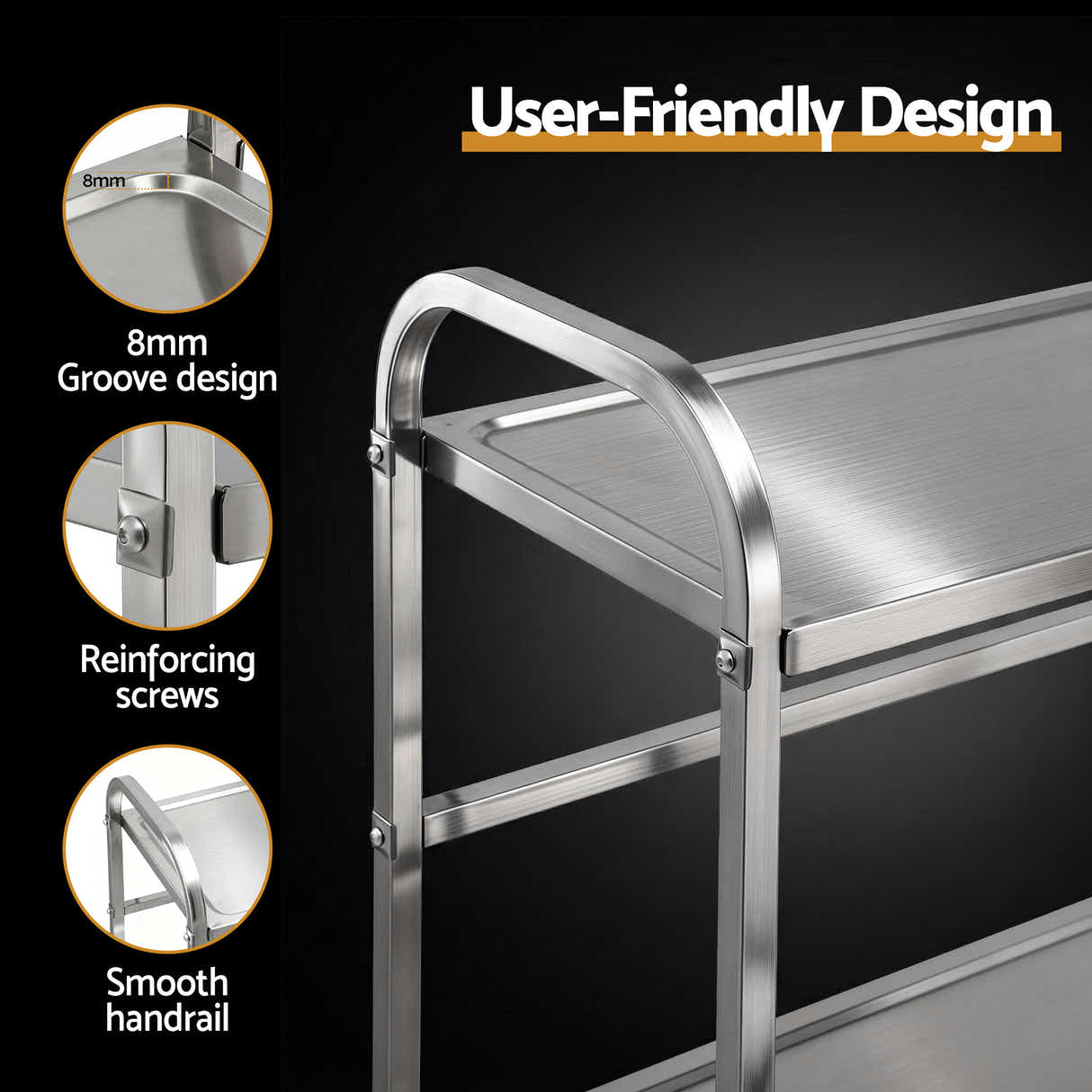 Cefito 2-Tier Stainless Steel Kitchen Trolley with Wheels 84x56x98cm
