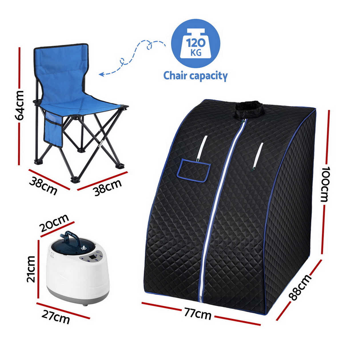 DS NA Devanti Portable Steam Sauna Tent 1000W 2L Steamer Pot Personal Home SPA