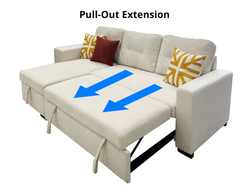 Pull Out Sofa Bed with Side Storage - Beige