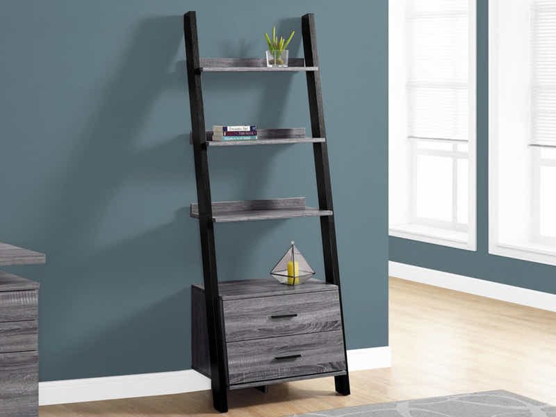 Hollow Core Ladder Bookcase Dark Grey
