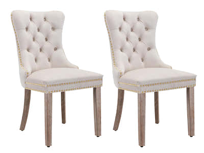 White Velvet Dining Chair with Gold Accents - Set of 2
