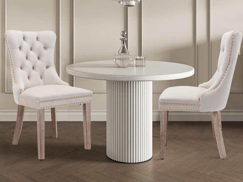 White Velvet Dining Chair with Gold Accents - Set of 2