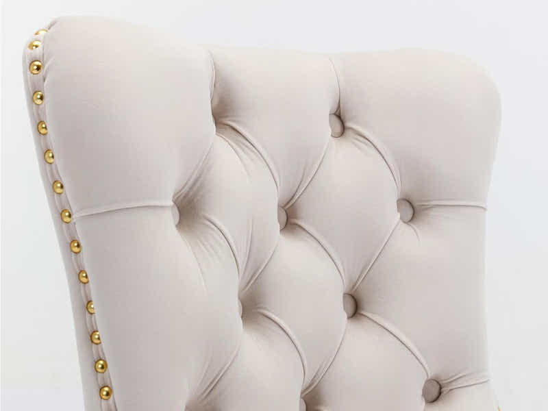 White Velvet Dining Chair with Gold Accents - Set of 2