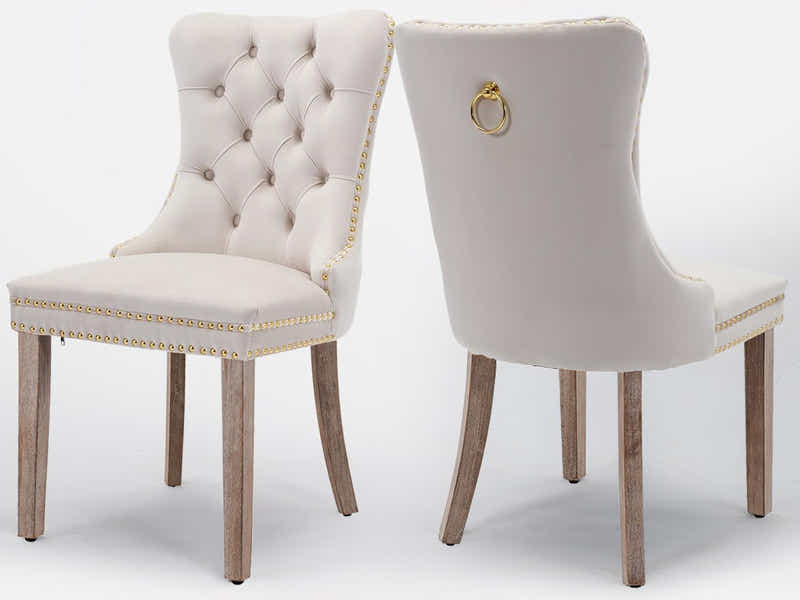 White Velvet Dining Chair with Gold Accents - Set of 2