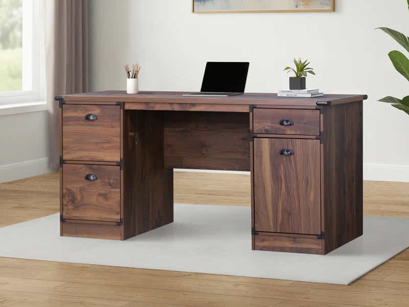 Executive Desk Dark Walnut & Molina Mesh Task Chair White+Grey (Combo)