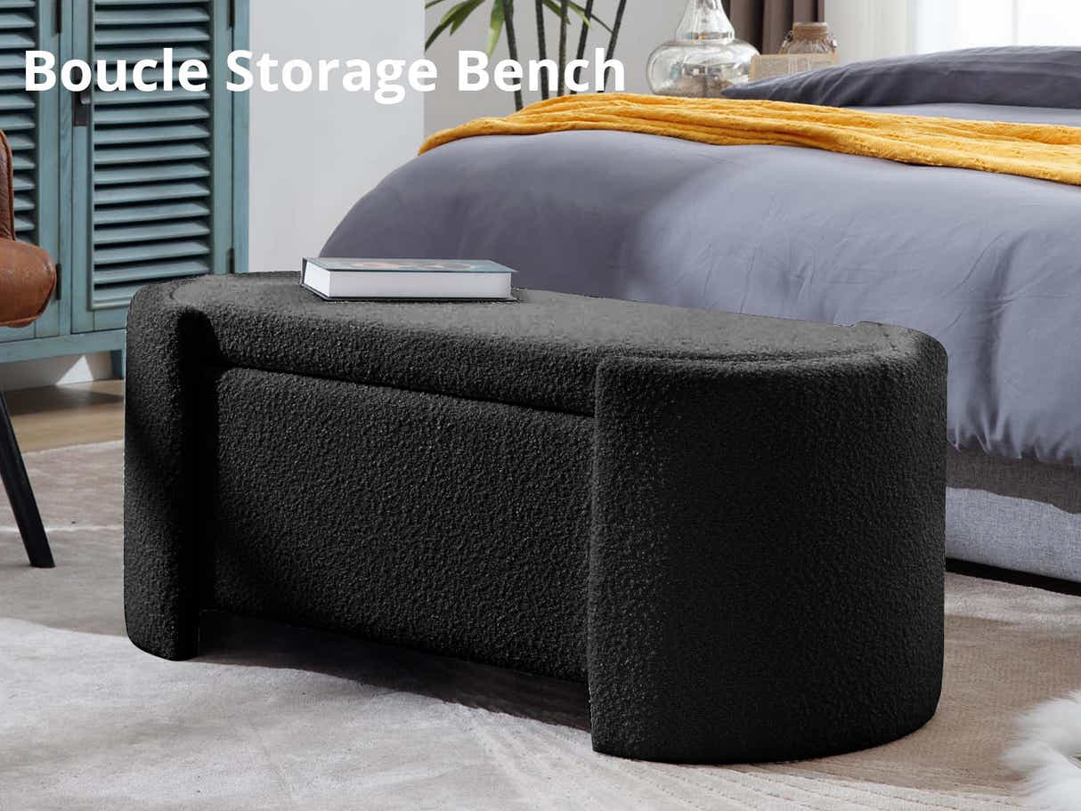 Boucle Storage Bench Black