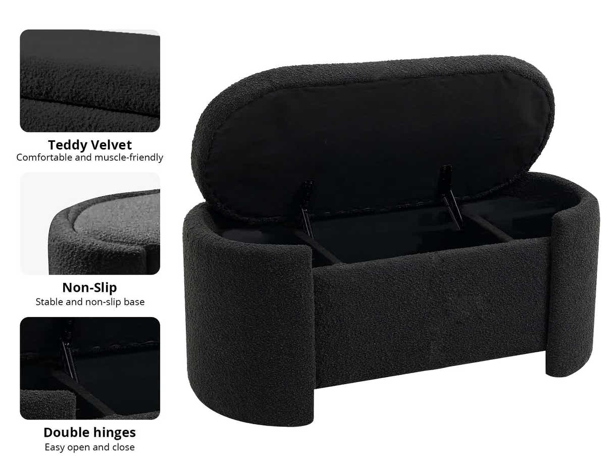 Boucle Storage Bench Black