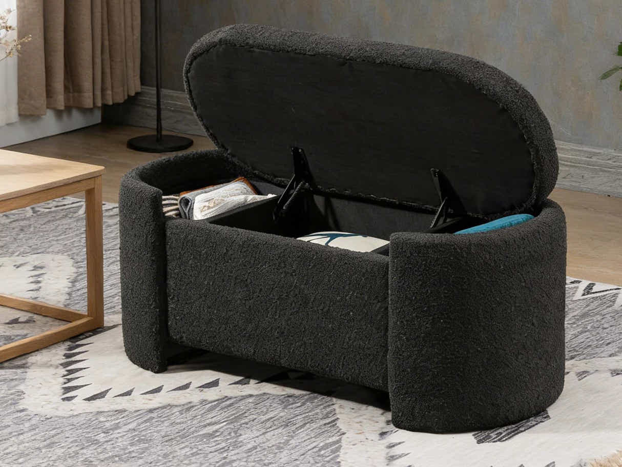 Boucle Storage Bench Black