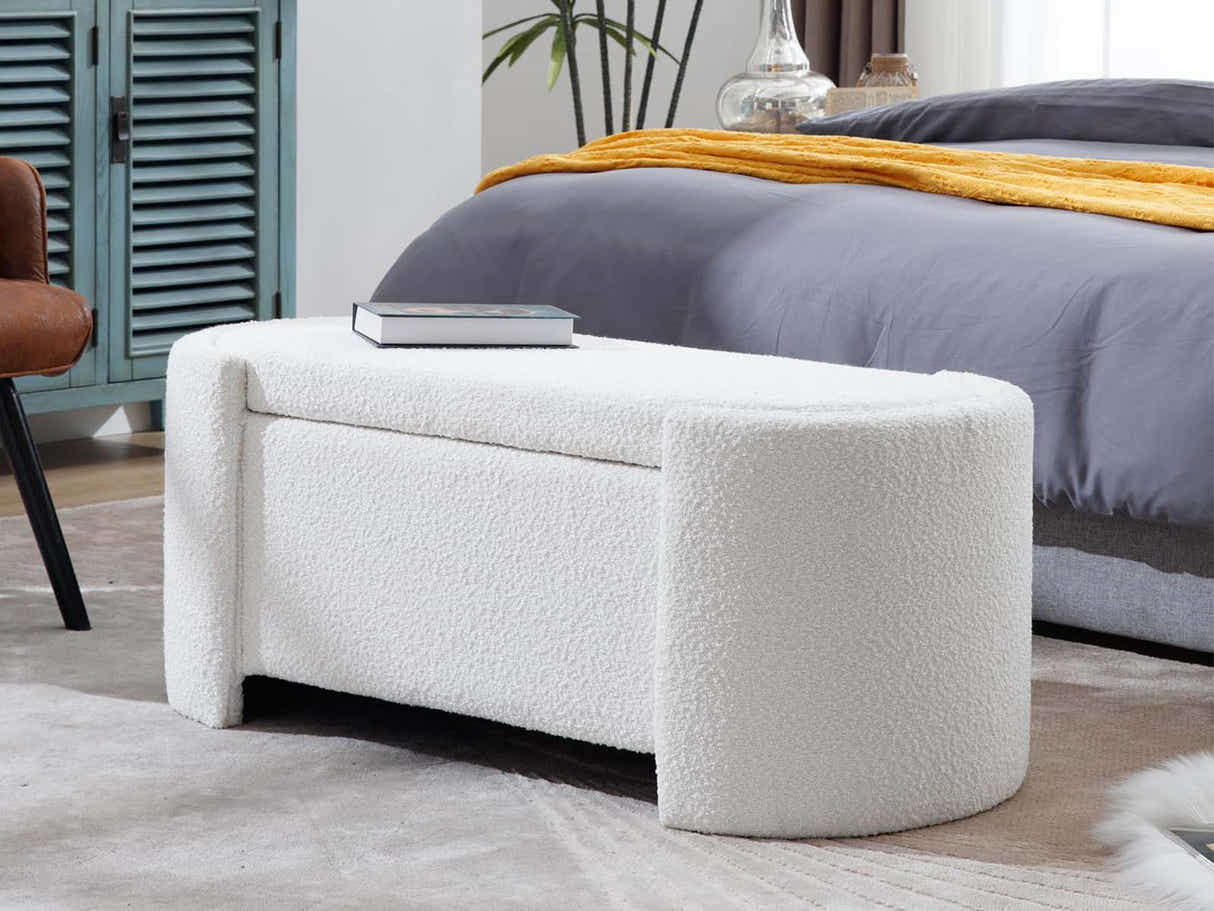 Boucle Storage Bench White