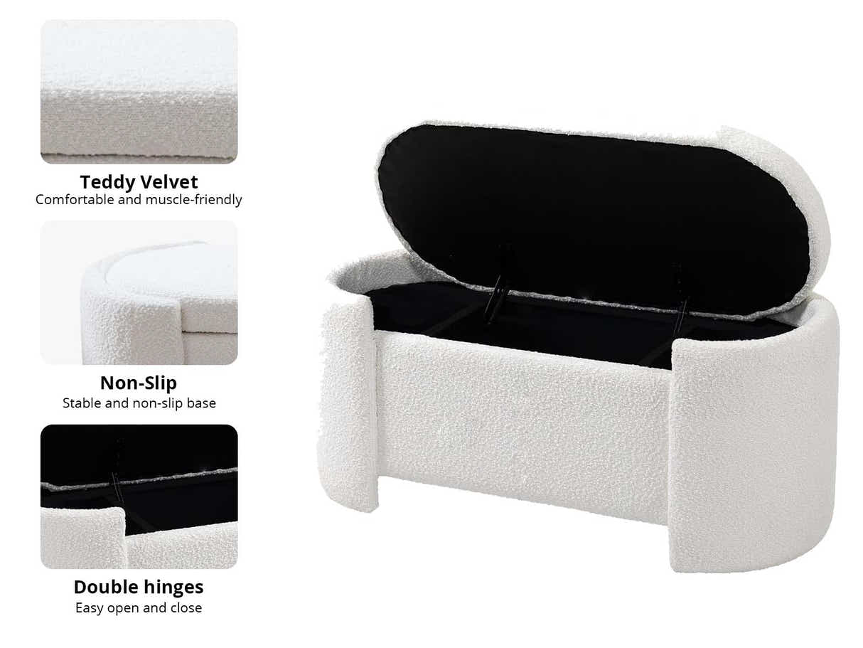 Boucle Storage Bench White