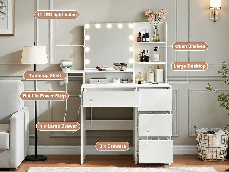 Makeup Vanity Desk - White