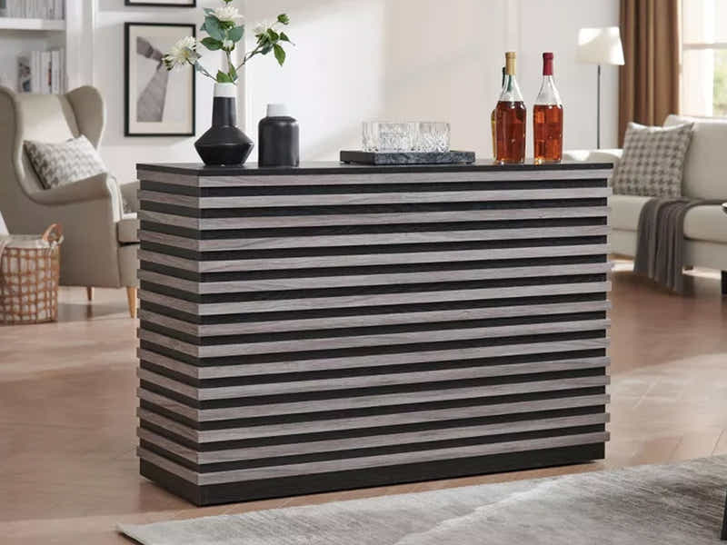 Modern Wine Cabinet with Slat Design - Grey