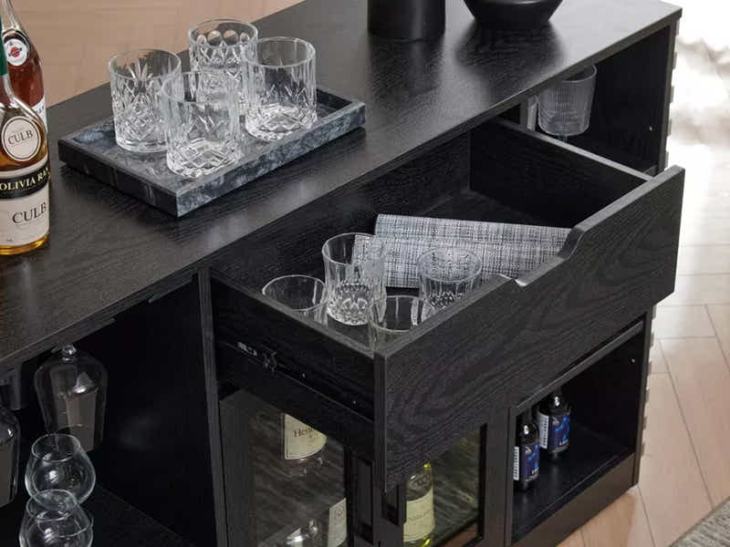 Modern Wine Cabinet with Slat Design - Grey