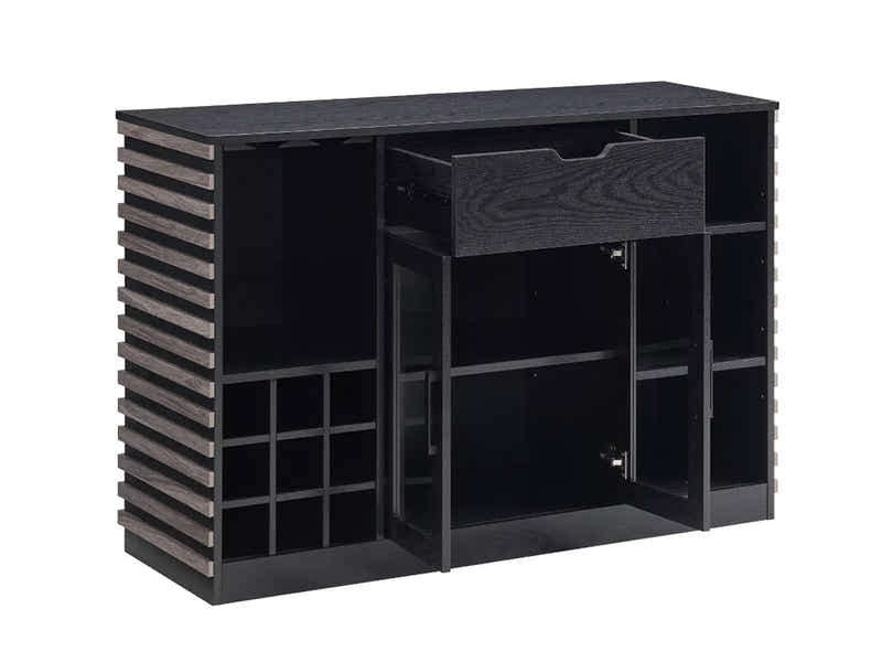 Modern Wine Cabinet with Slat Design - Grey