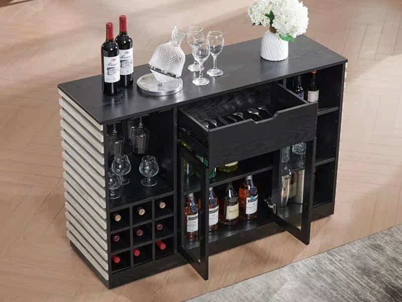 Modern Wine Cabinet with Slat Design - White
