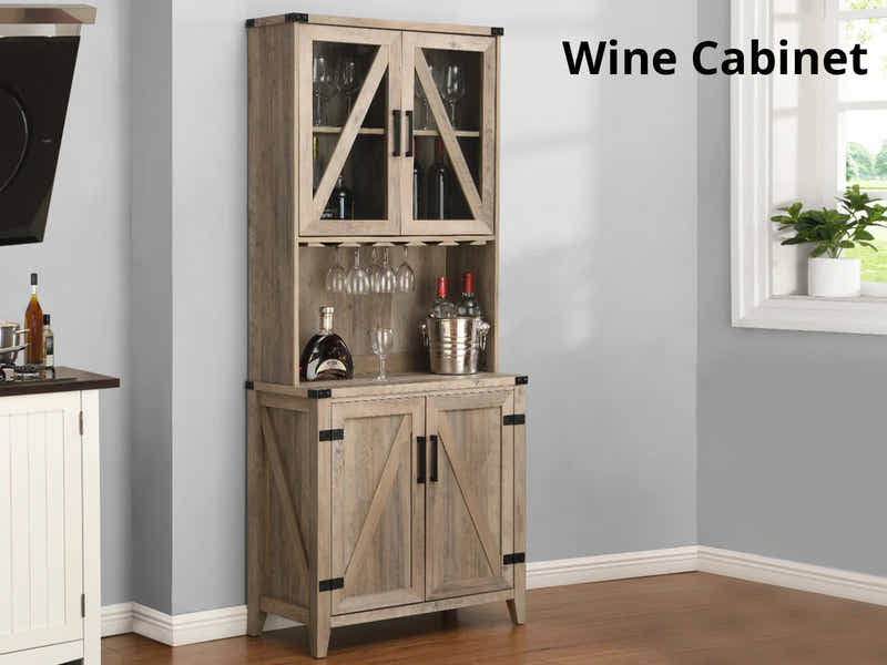 4-Door Wine Cabinet - Grey Wash