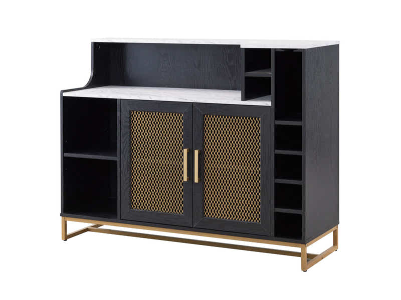 Black Wine Cabinet with Gold Mesh Door