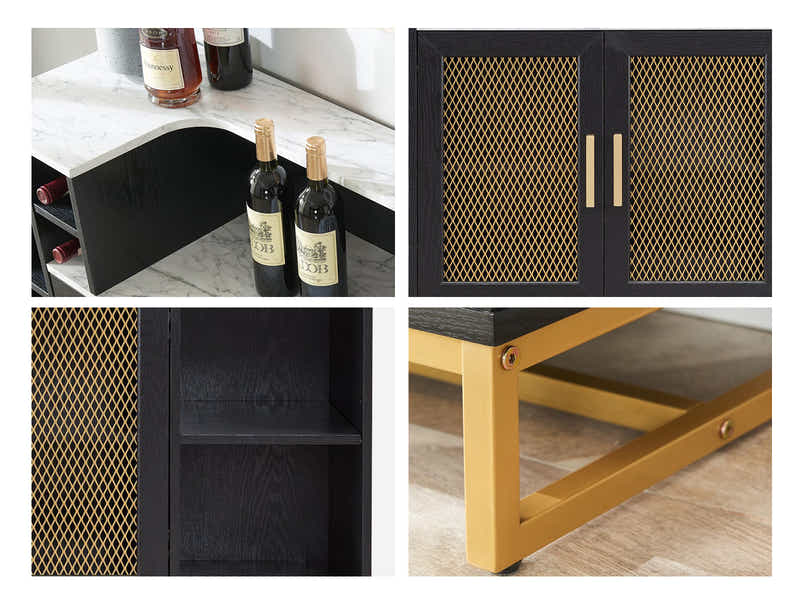 Black Wine Cabinet with Gold Mesh Door