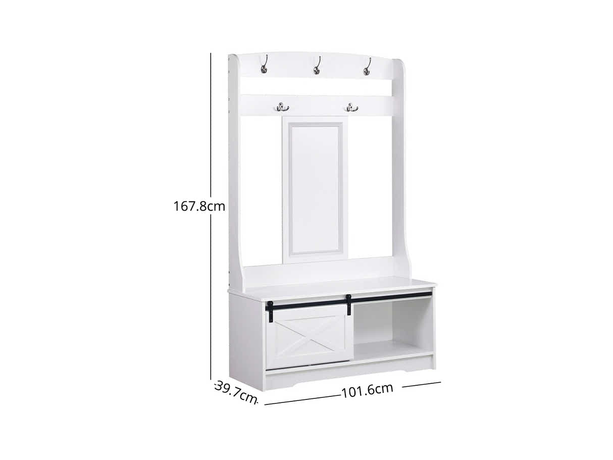 Transitional Hall Tree And Shoe Bench White