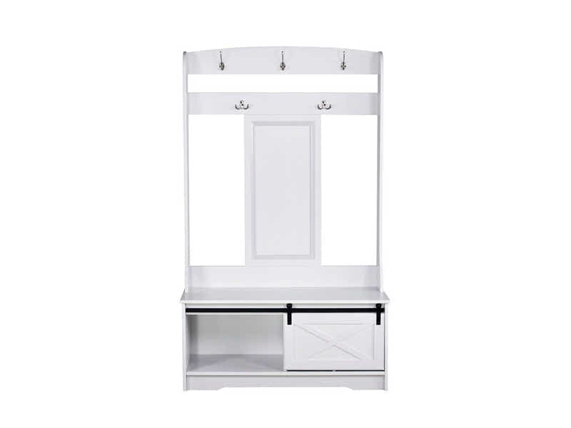DS Transitional Hall Tree And Shoe Bench White