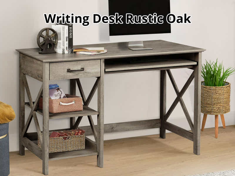 Writing Desk With Shelves Rustic Oak