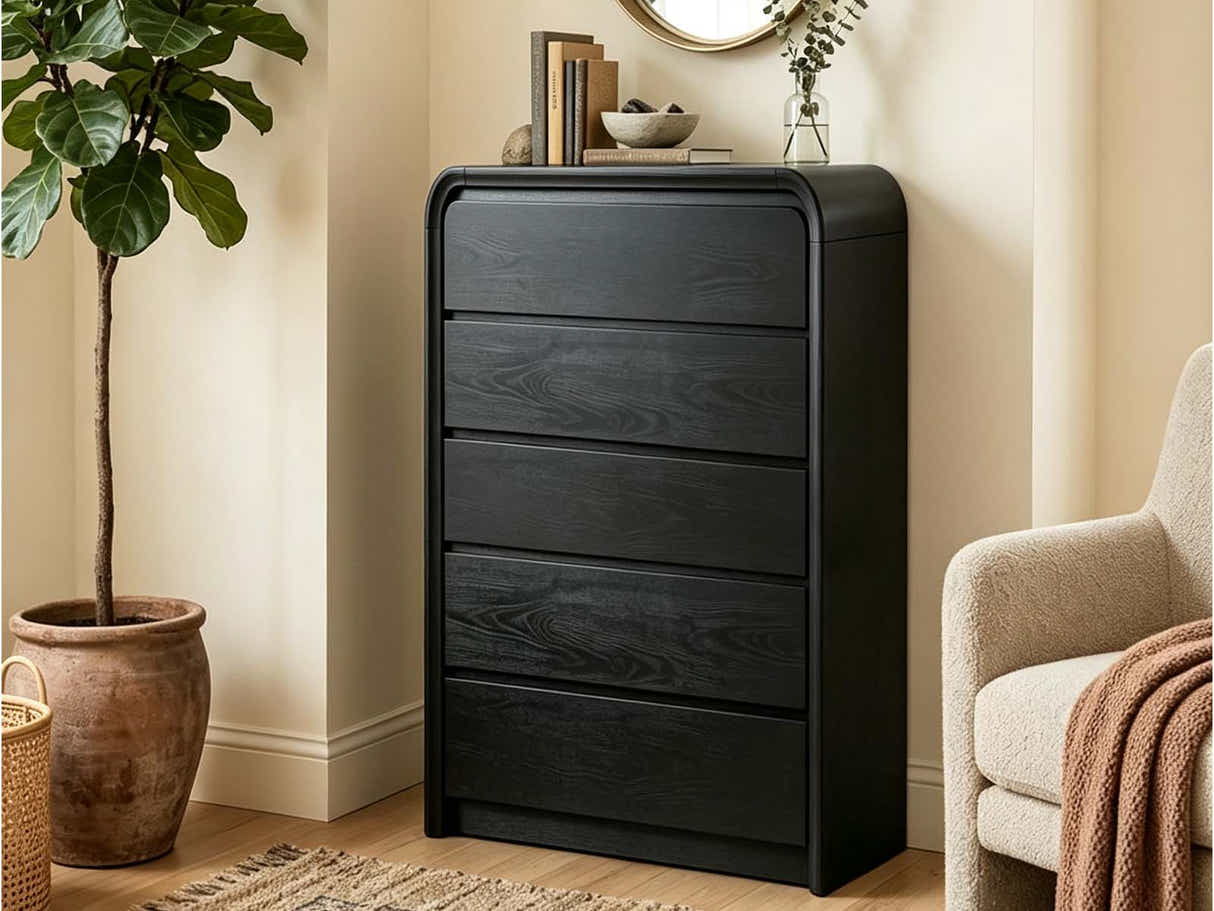 DS 5 Drawer Tallboy Black
