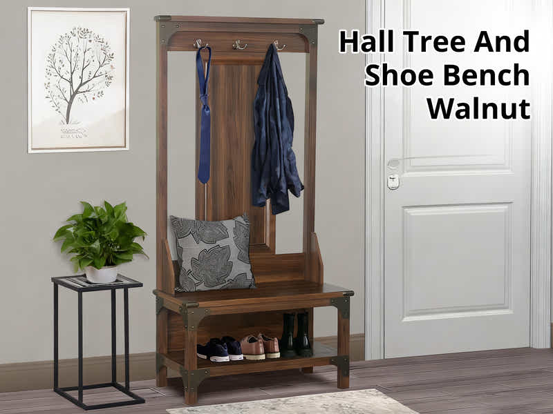 DS Hall Tree And Shoe Bench Walnut