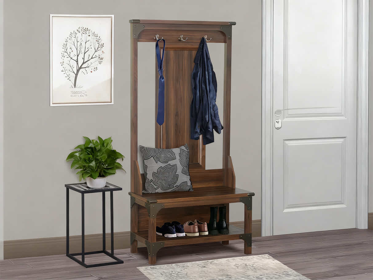 Hall Tree And Shoe Bench Walnut