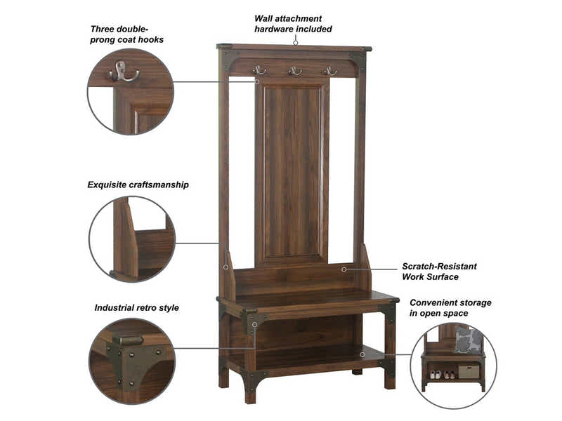 DS Hall Tree And Shoe Bench Walnut