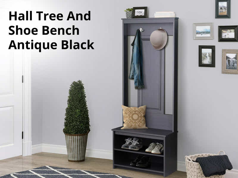 DS Hall Tree And Shoe Bench Antique Black