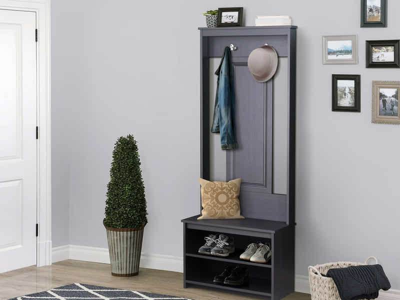 DS Hall Tree And Shoe Bench Antique Black