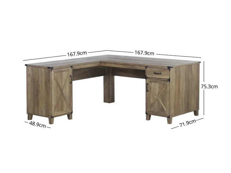 L-Shaped Desk Rustic Oak & Siena Executive Office Chair PU Beige