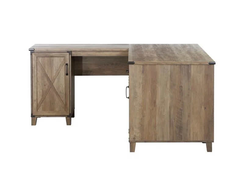 L-Shaped Desk Rustic Oak & Siena Executive Office Chair PU Beige