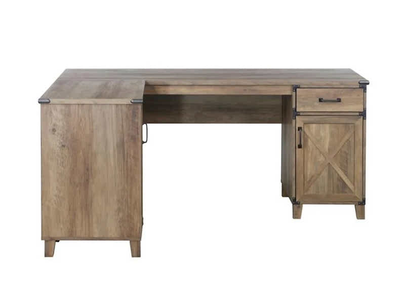 L-Shaped Desk Rustic Oak & Siena Executive Office Chair PU Beige