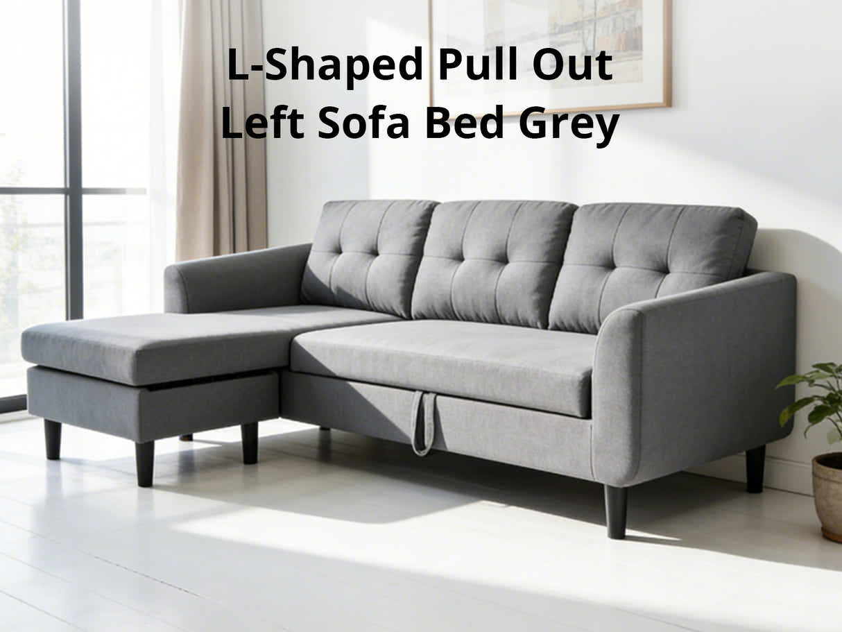 L-Shaped Pull Out Left Sofa Bed Grey