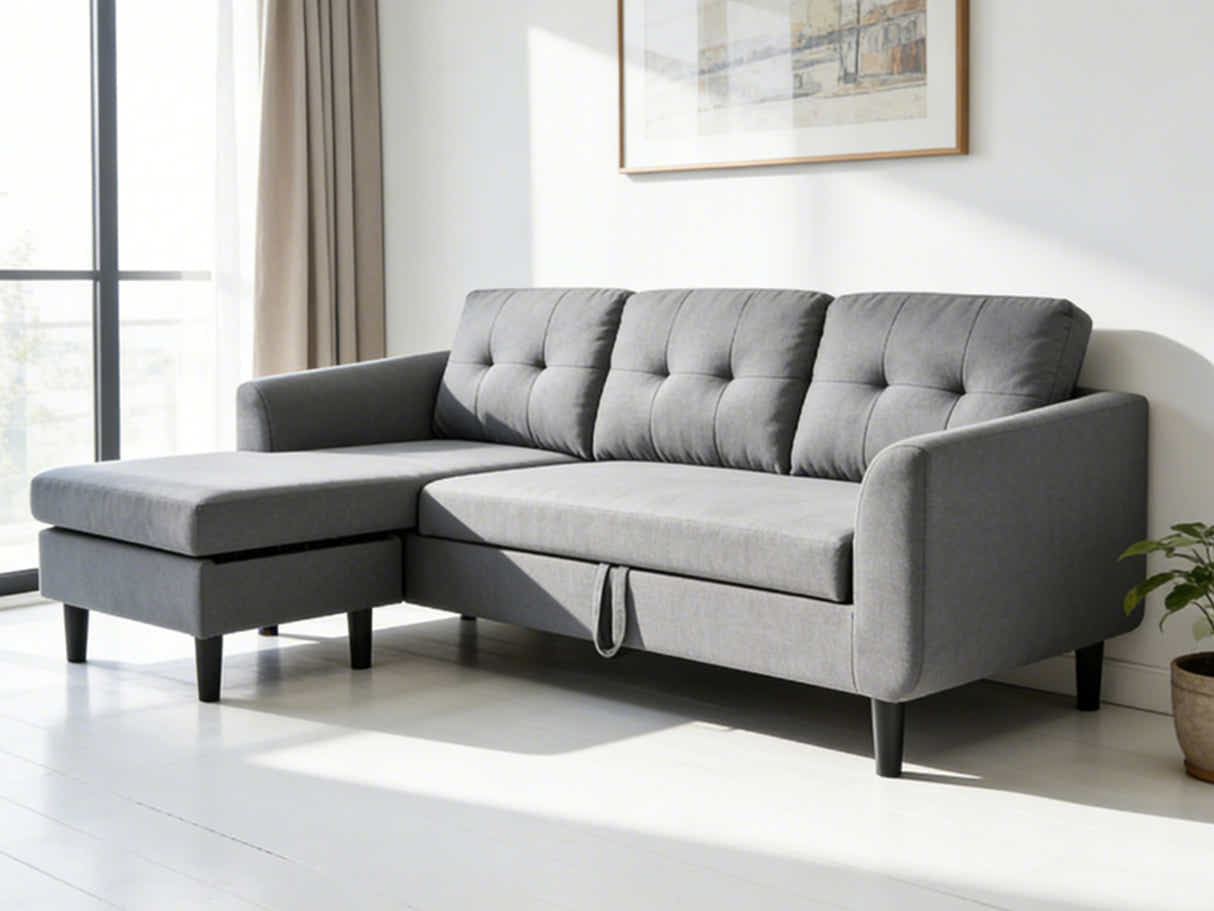 L-Shaped Pull Out Left Sofa Bed Grey