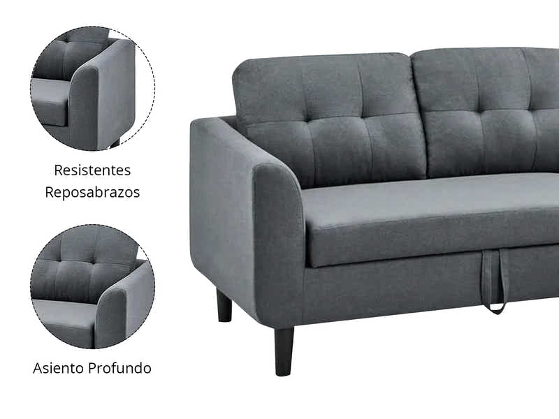 DS L-Shaped Pull Out Left Sofa Bed Grey