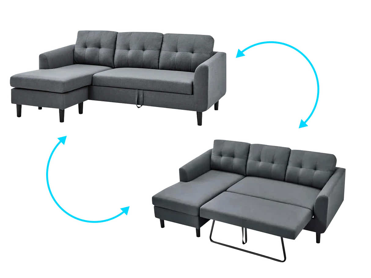 L-Shaped Pull Out Left Sofa Bed Grey